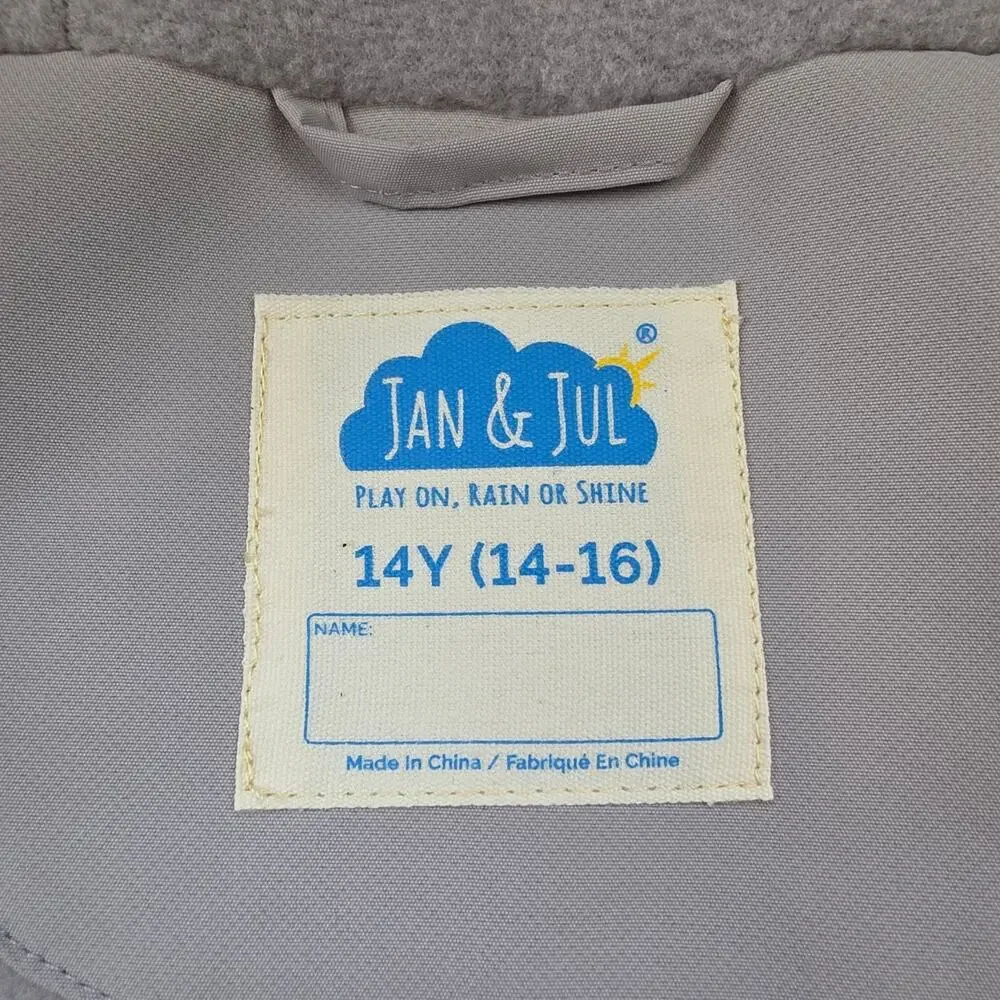 Jan & Jul Cozy-Dry Waterproof Rain Jacket Fleece Lined Gray Youth 14Y (14-16)